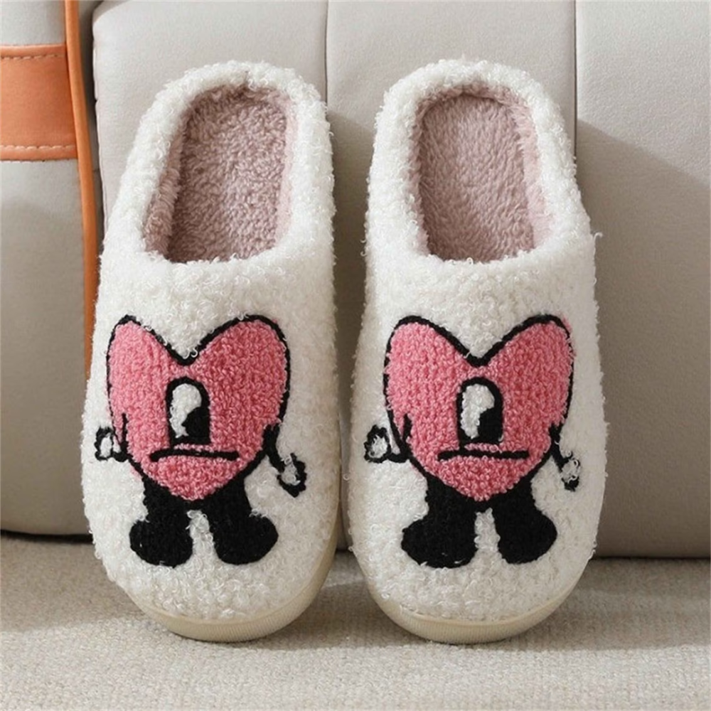 Heart Slippers Fluffy Bad Bunny Slippers | Winter Slides