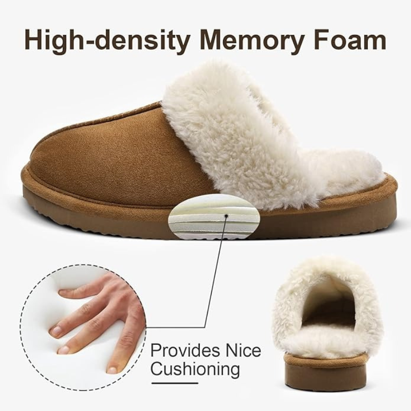 Faux Fur Lining Fuzzy Pull On Slippers With Memory Foam