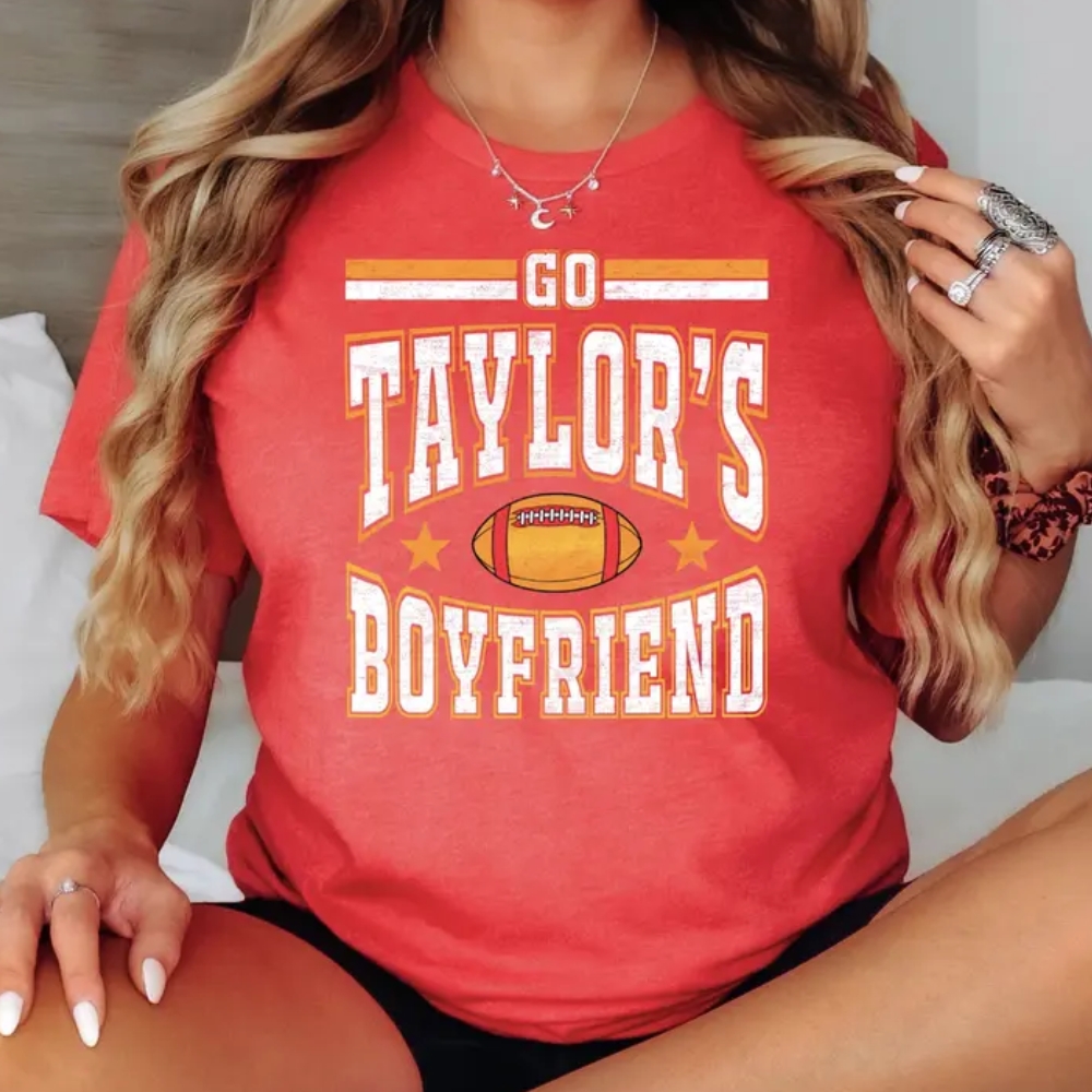 Go Taylor's Boyfriend Game Day Shirt - Funny Kansas City Football Sweatshirt - Travis Fan Fall Cropped Hoodie