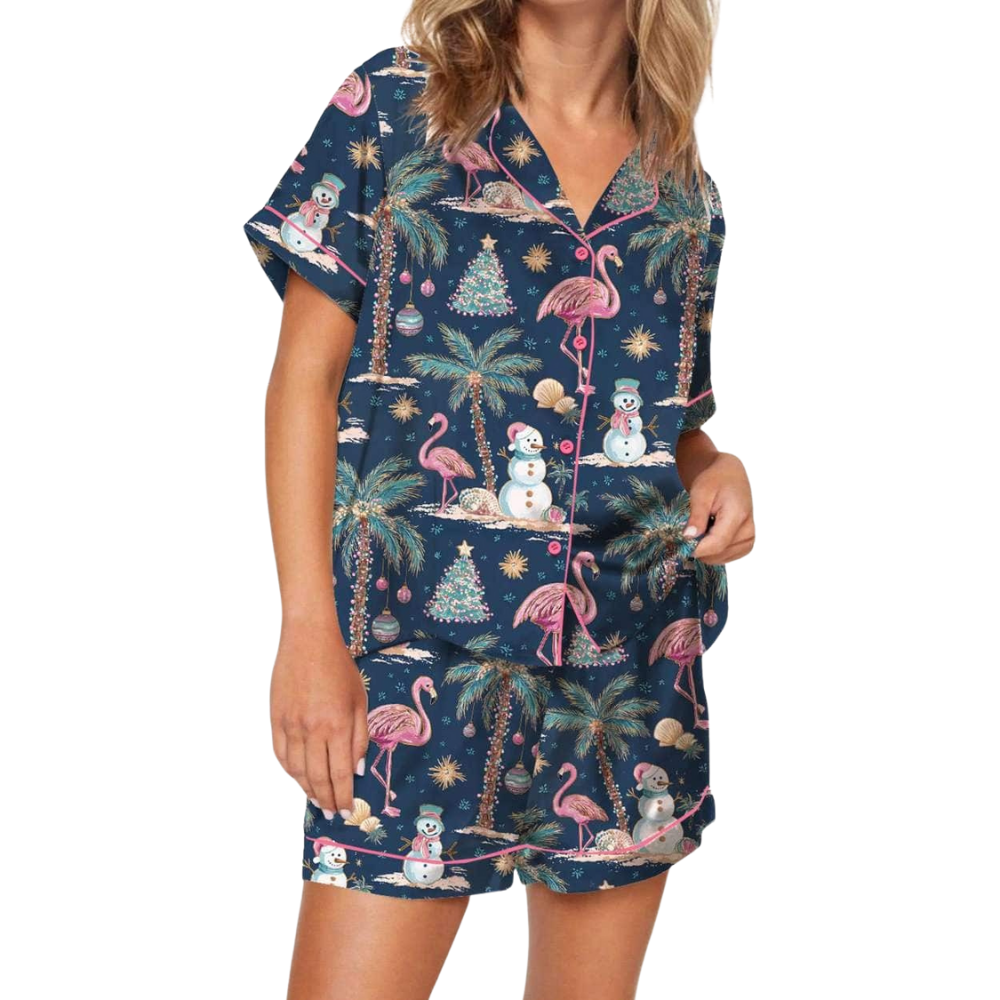 Flamingo Christmas Silky Pajama Set