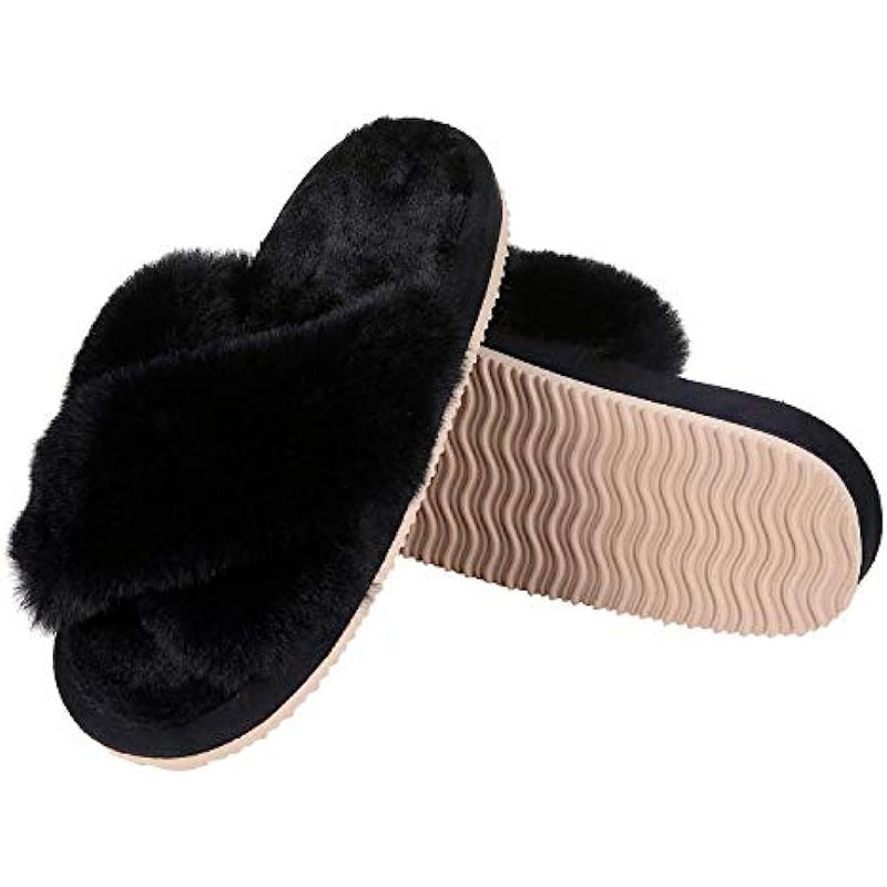 Cross Band Fuzzy Slippers