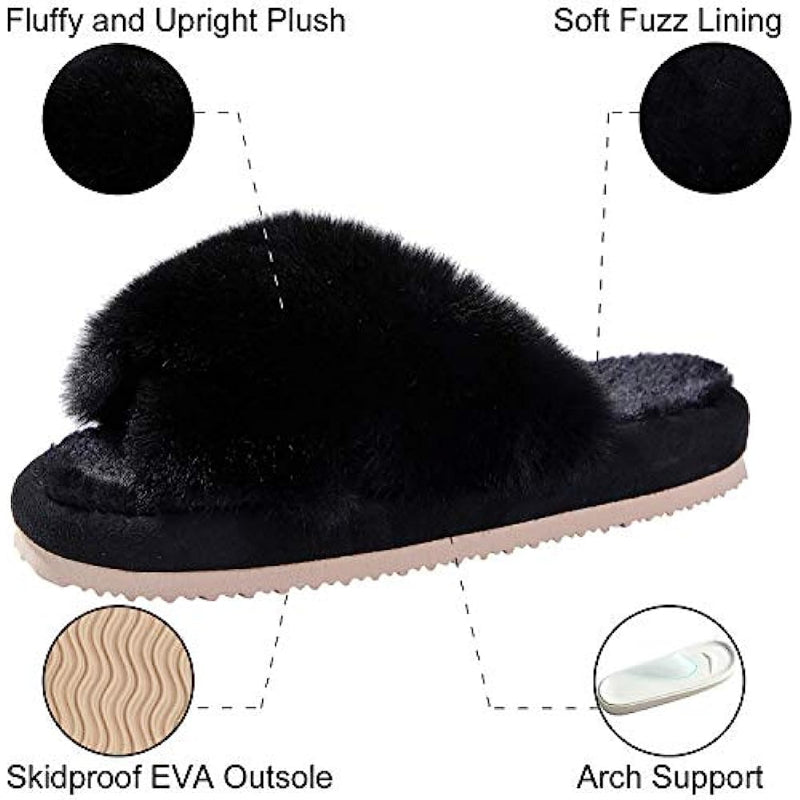 Cross Band Fuzzy Slippers