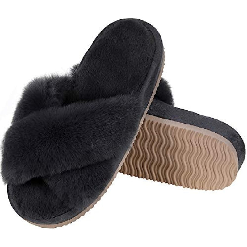 Cross Band Fuzzy Slippers