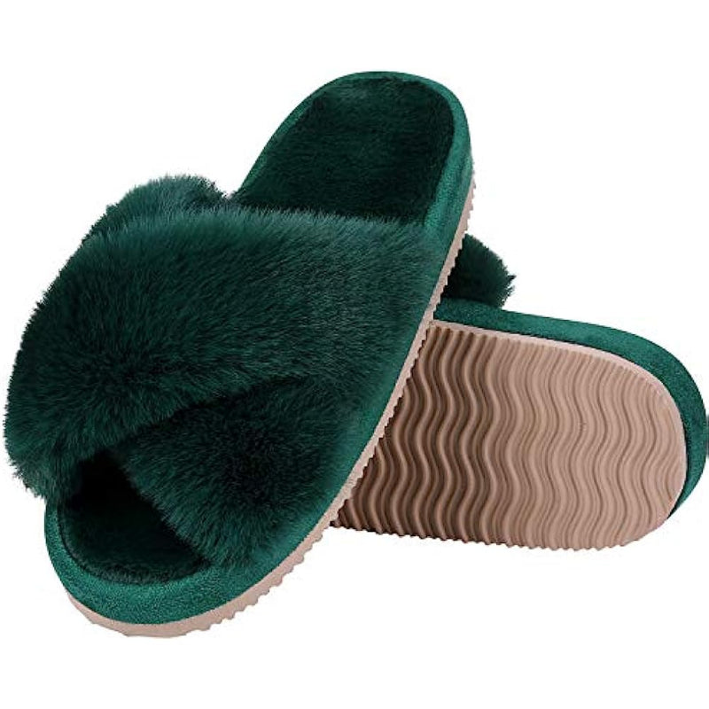 Cross Band Fuzzy Slippers