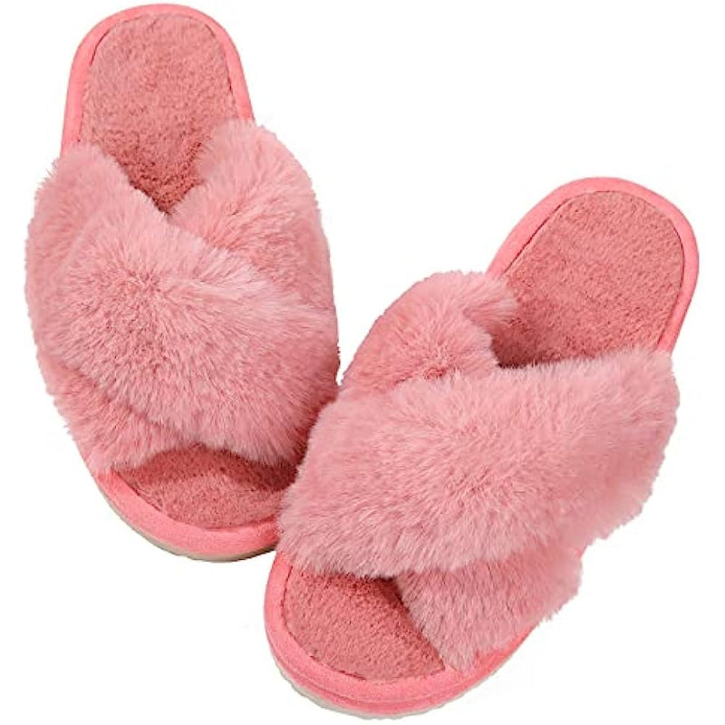 Cross Band Fuzzy Slippers