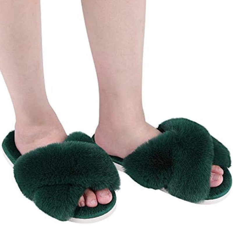 Fuzzy Slippers Cross Band