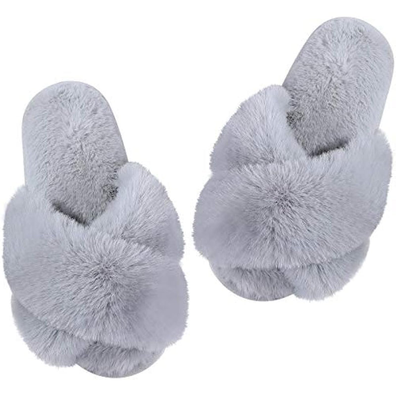Fuzzy Slippers Cross Band
