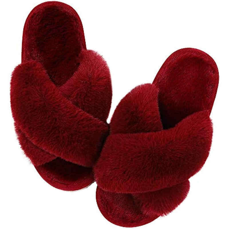 Cross Band Fuzzy Slippers