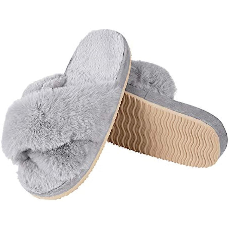 Cross Band Fuzzy Slippers