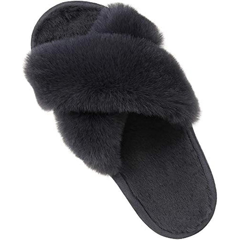 Cross Band Fuzzy Slippers