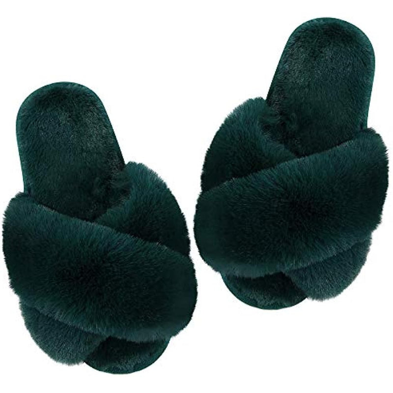 Fuzzy Slippers Cross Band