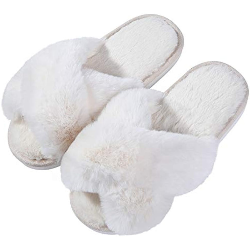 Fuzzy Slippers Cross Band