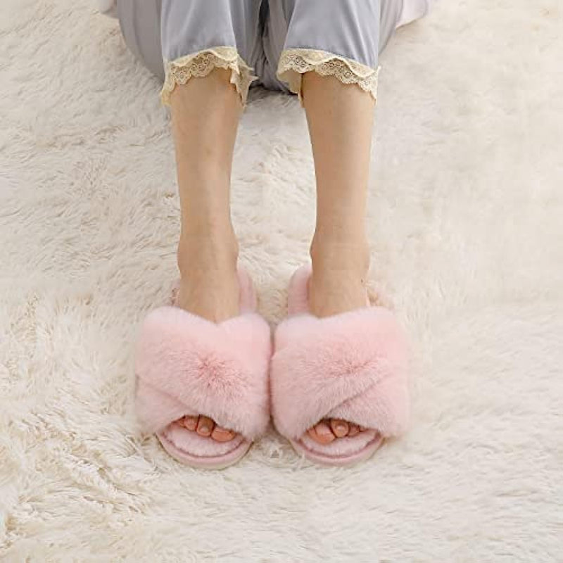 Fuzzy Slippers Cross Band
