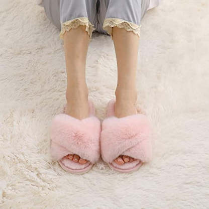 Fuzzy Slippers Cross Band