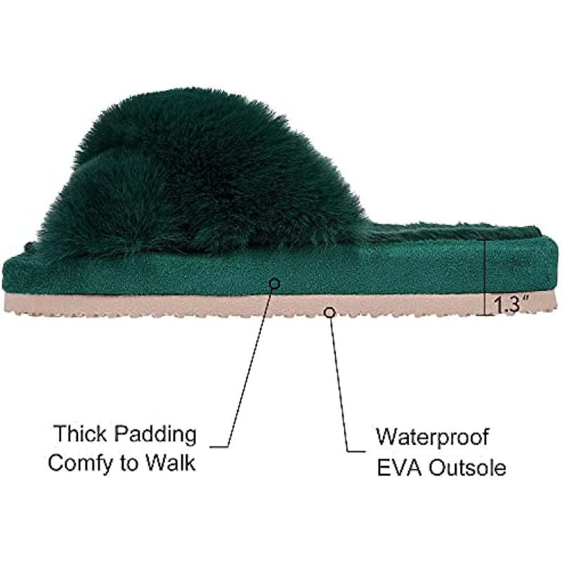 Cross Band Fuzzy Slippers