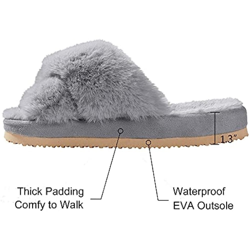 Cross Band Fuzzy Slippers