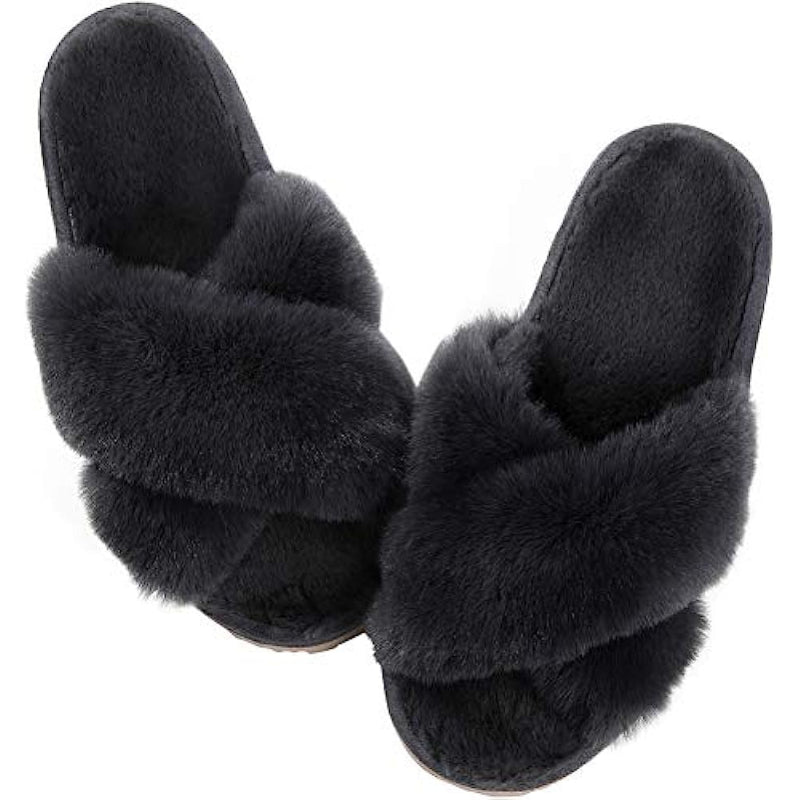 Cross Band Fuzzy Slippers