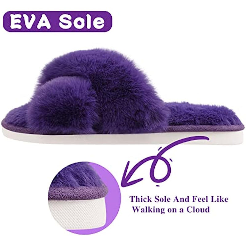 Fuzzy Slippers Cross Band