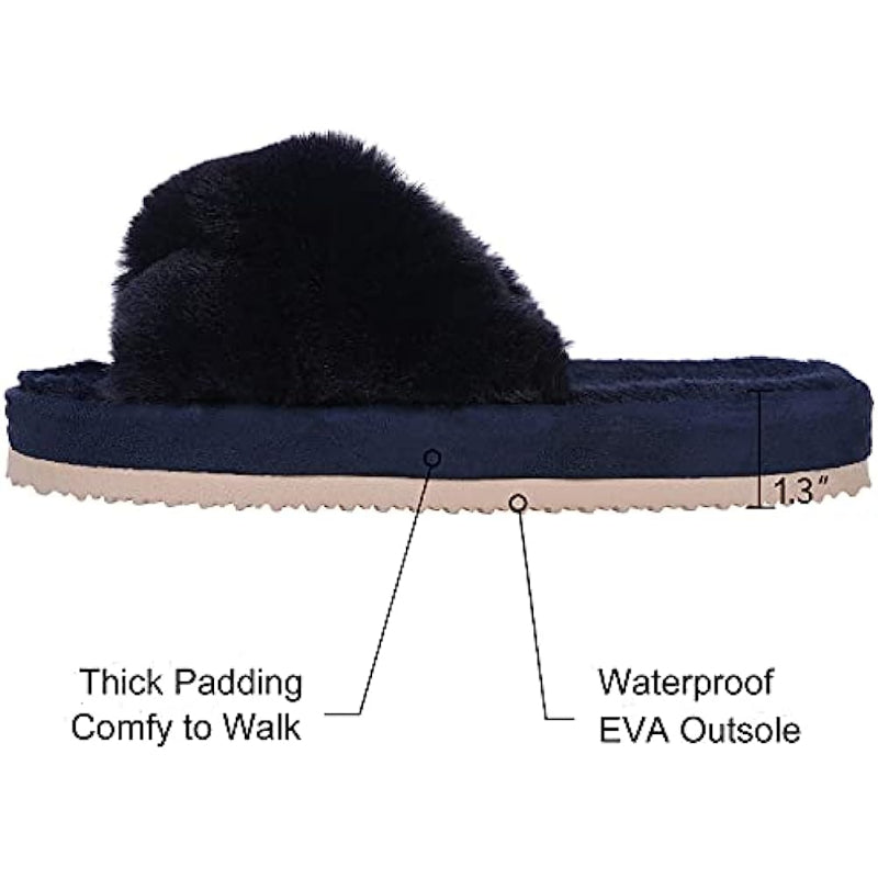 Cross Band Fuzzy Slippers