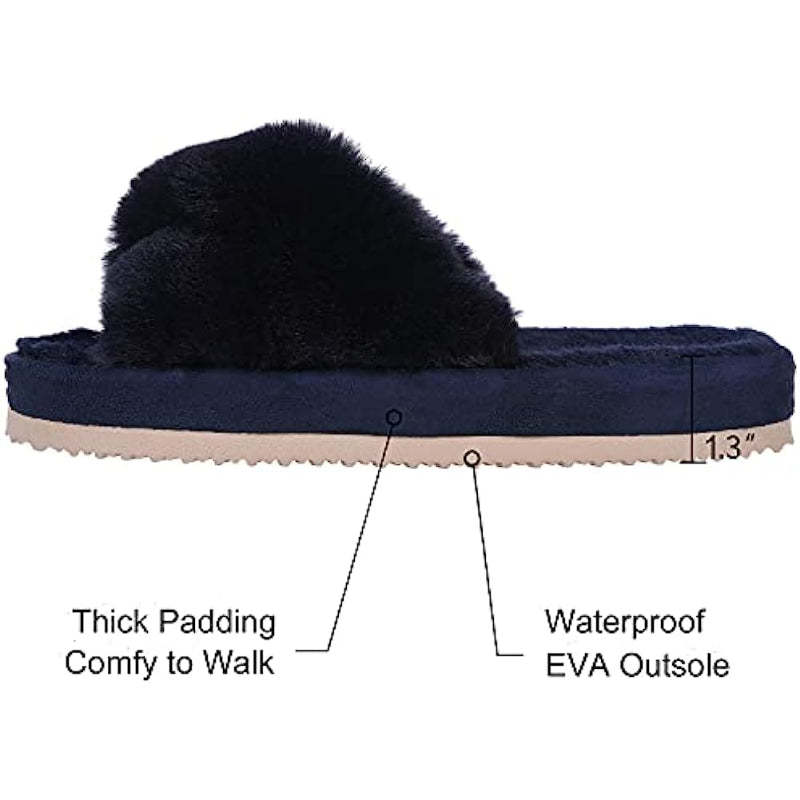 Cross Band Fuzzy Slippers