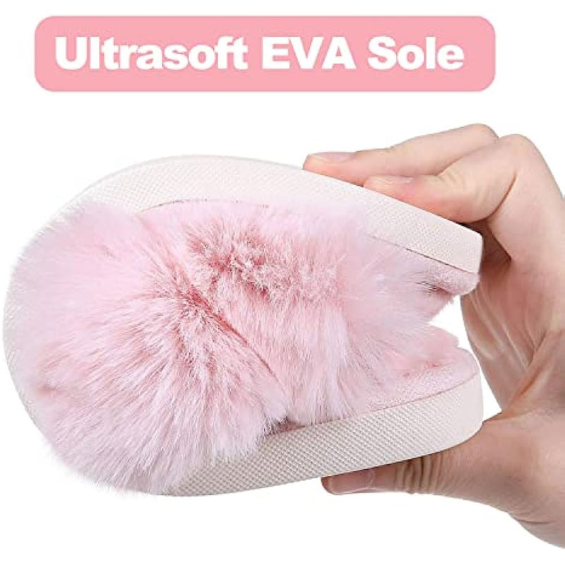 Fuzzy Slippers Cross Band