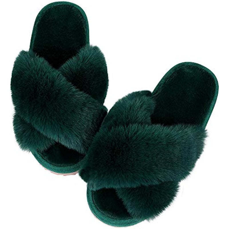 Cross Band Fuzzy Slippers