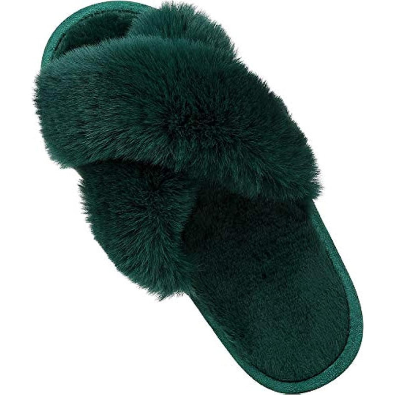 Cross Band Fuzzy Slippers