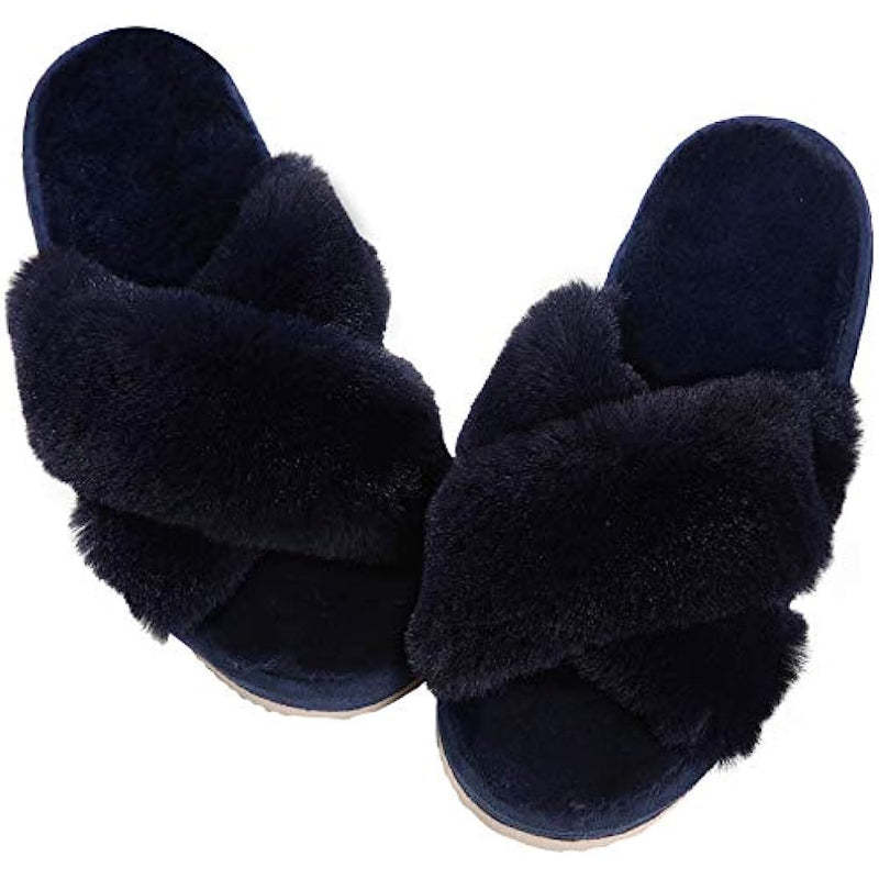 Cross Band Fuzzy Slippers