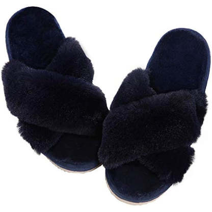 Cross Band Fuzzy Slippers