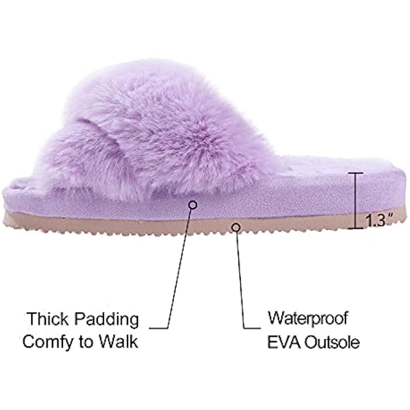 Cross Band Fuzzy Slippers