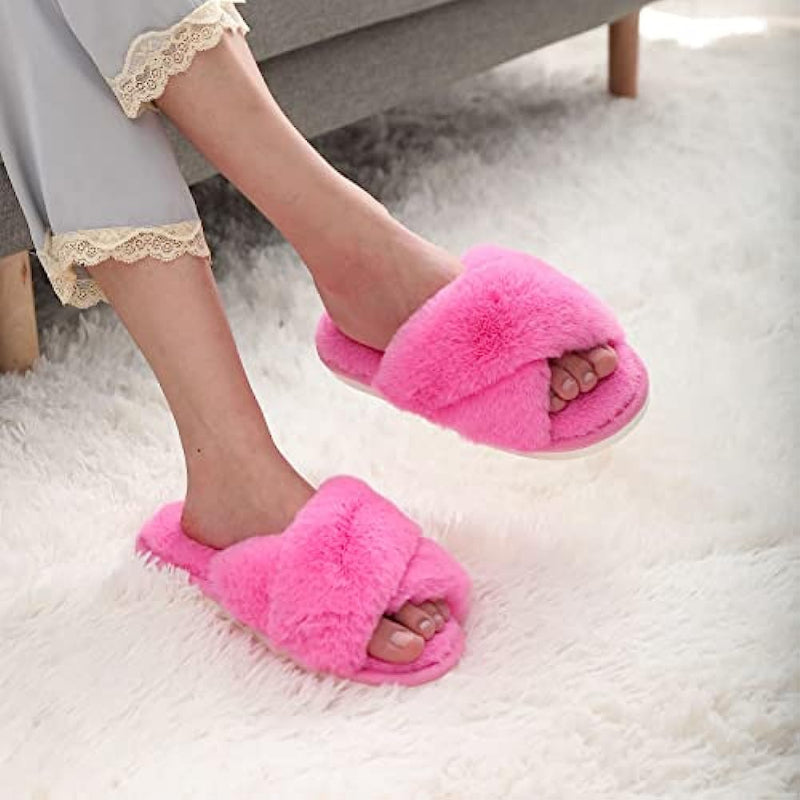 Fuzzy Slippers Cross Band