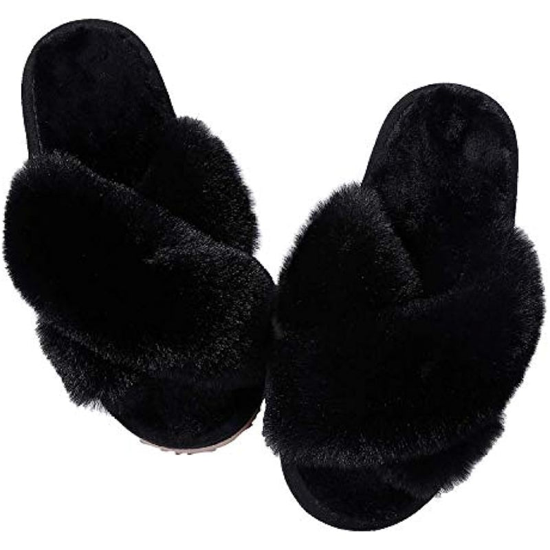 Cross Band Fuzzy Slippers