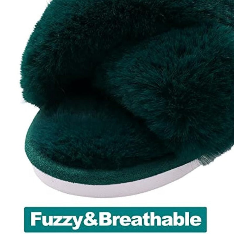 Fuzzy Slippers Cross Band