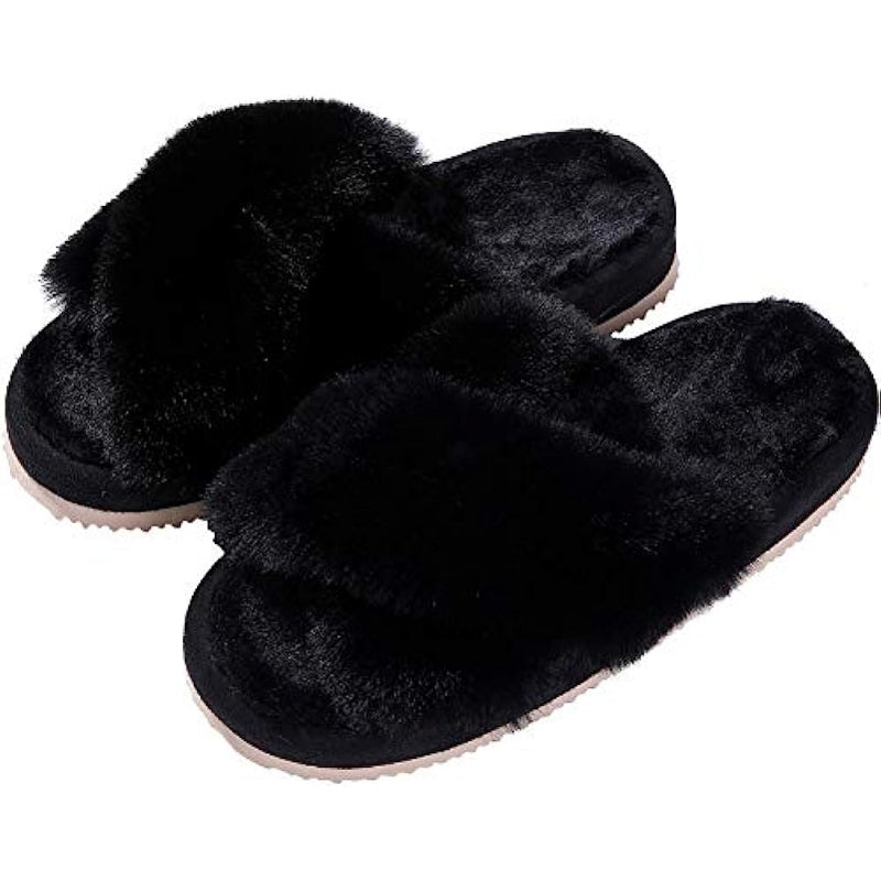 Cross Band Fuzzy Slippers