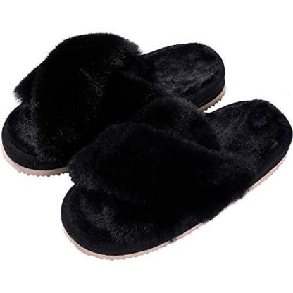 Cross Band Fuzzy Slippers