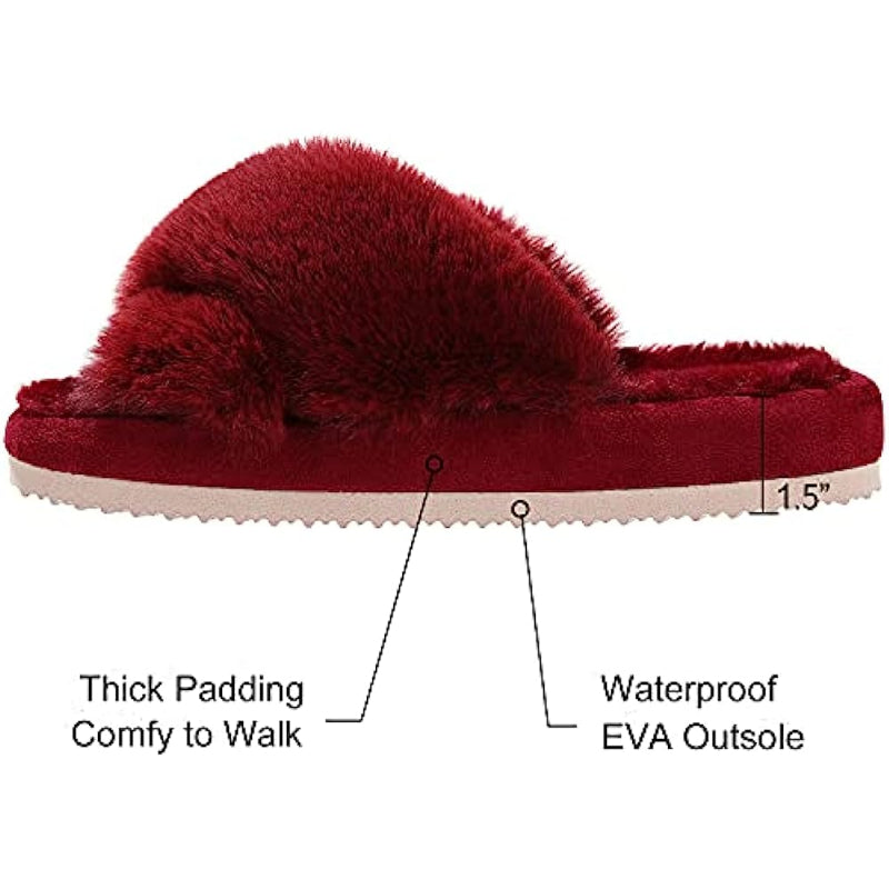 Cross Band Fuzzy Slippers