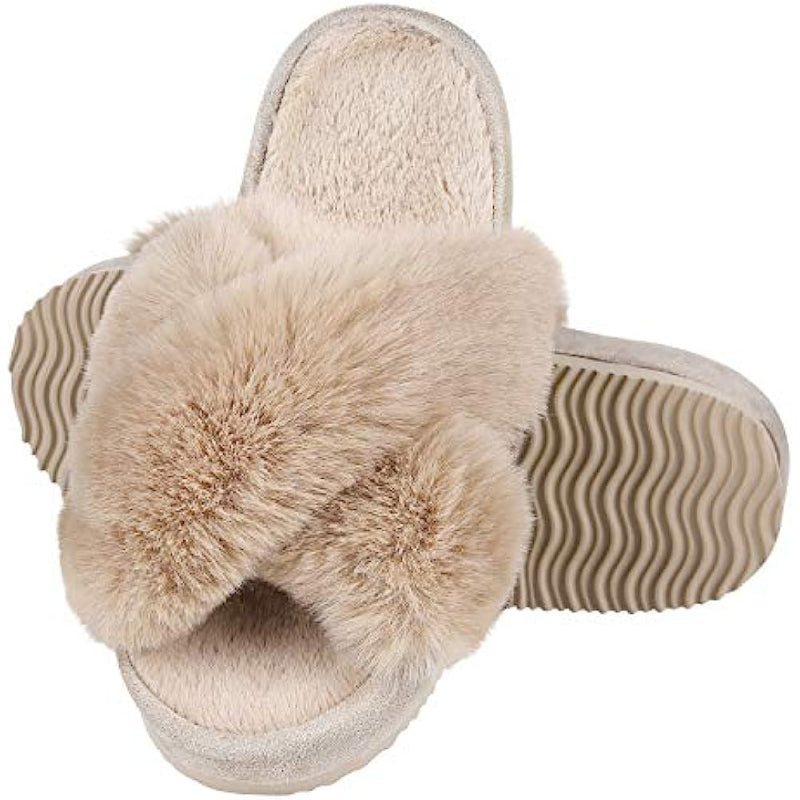 Cross Band Fuzzy Slippers