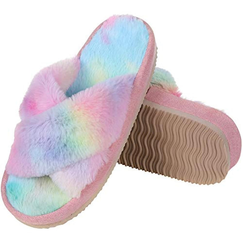 Cross Band Fuzzy Slippers