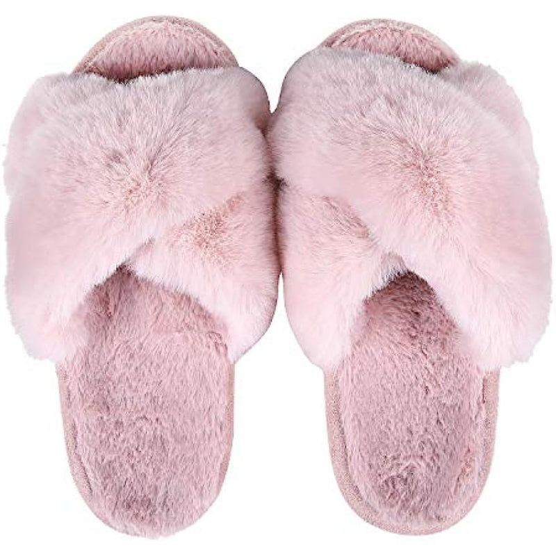 Cross Band Fuzzy Slippers