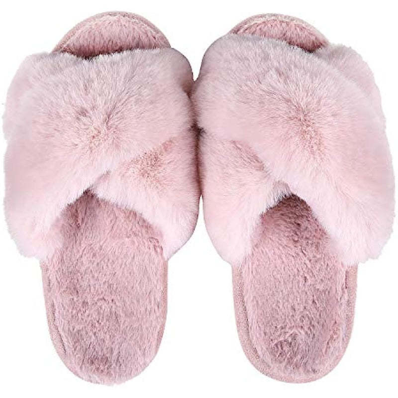 Cross Band Fuzzy Slippers