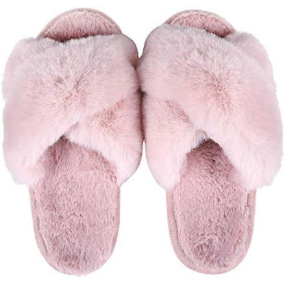 Cross Band Fuzzy Slippers