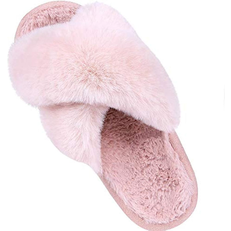 Cross Band Fuzzy Slippers