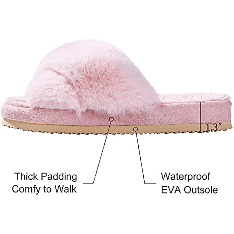 Cross Band Fuzzy Slippers