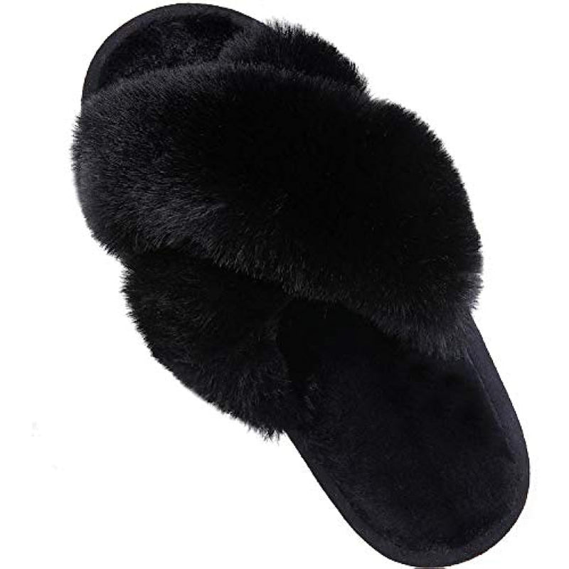 Cross Band Fuzzy Slippers