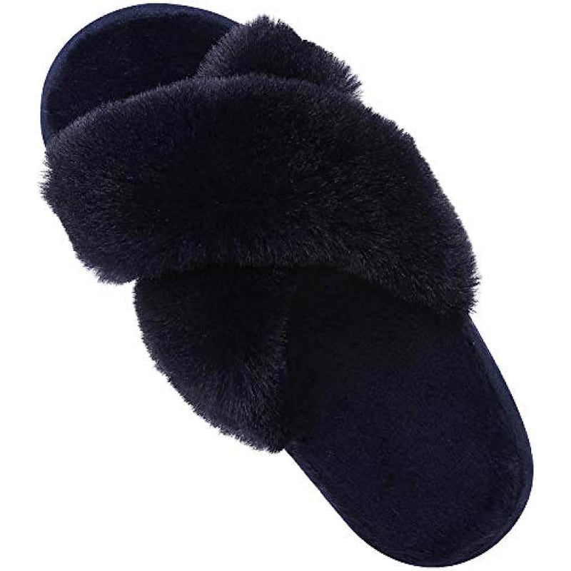 Cross Band Fuzzy Slippers