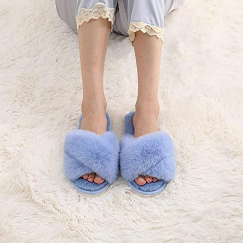 Fuzzy Slippers Cross Band