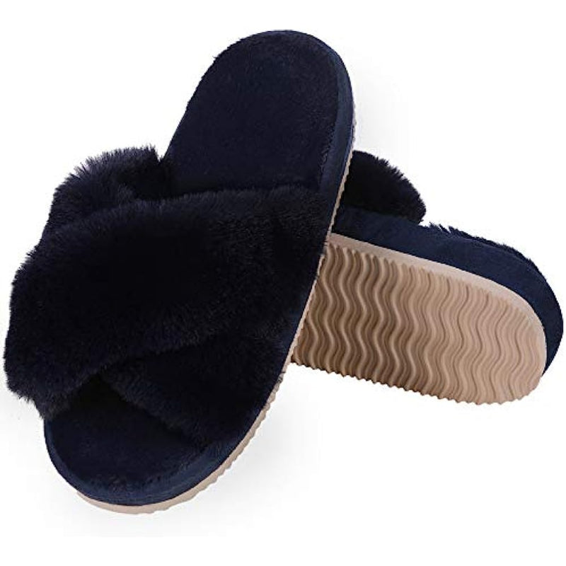 Cross Band Fuzzy Slippers