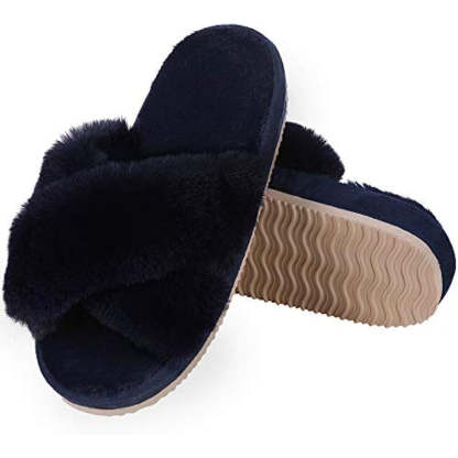 Cross Band Fuzzy Slippers
