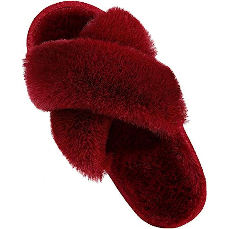 Cross Band Fuzzy Slippers