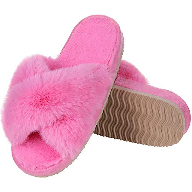 Cross Band Fuzzy Slippers